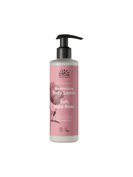 Urtekram organic body lotion wild rose in a plastic container of 245ml