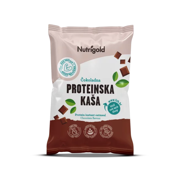 Nutrigold chocolate flavoured protein instant oatmeal in a plastic packaging of 65g