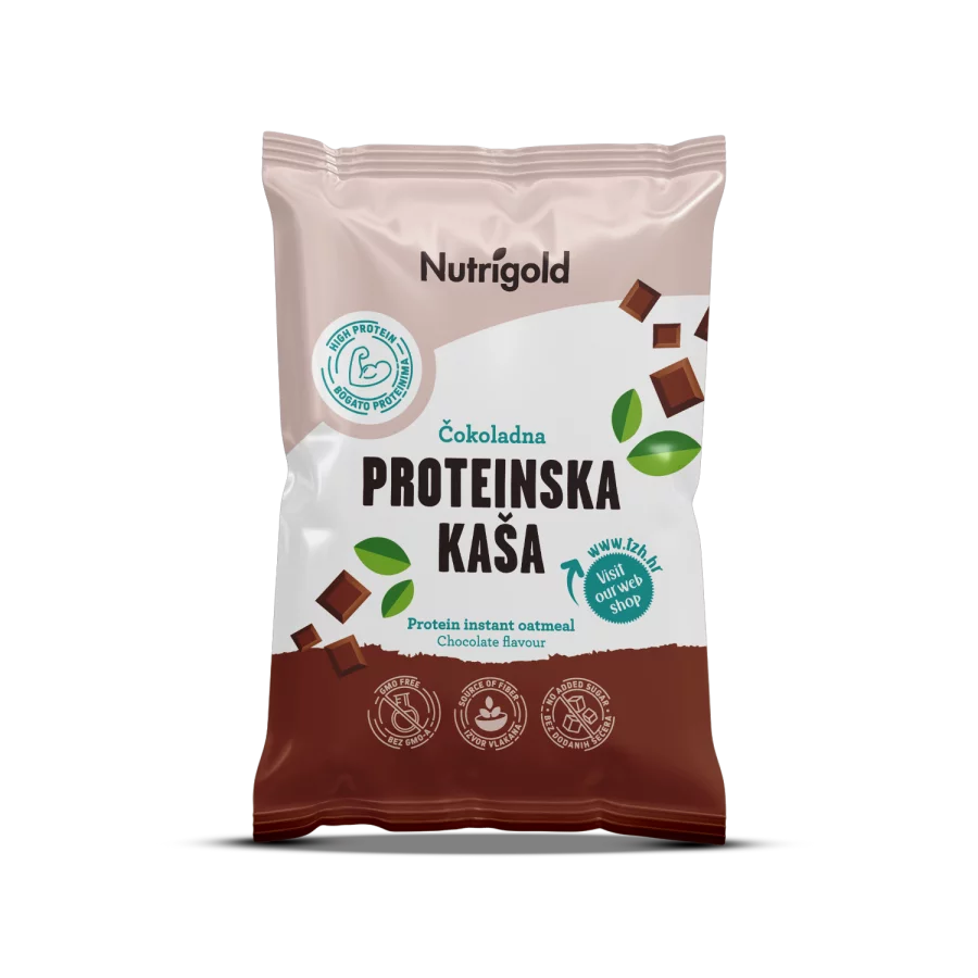 Nutrigold chocolate flavoured protein instant oatmeal in a plastic packaging of 65g