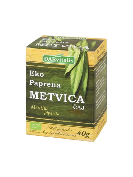Darvitalis organic peppermint tea in a green cardboard packaging of 40g