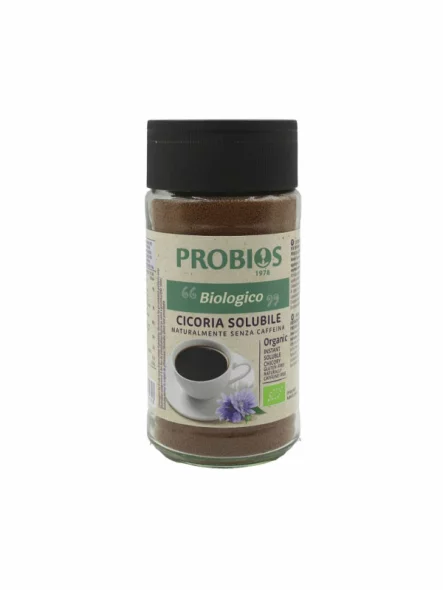 Probios organic chicory instant coffee in a glass container of 100g