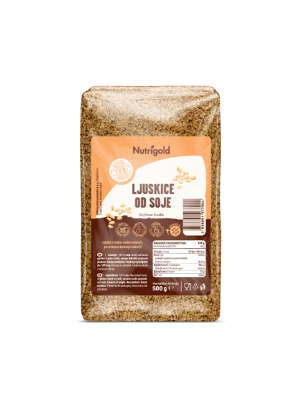Nutrigold soy husks in a transparent packaging of 500g