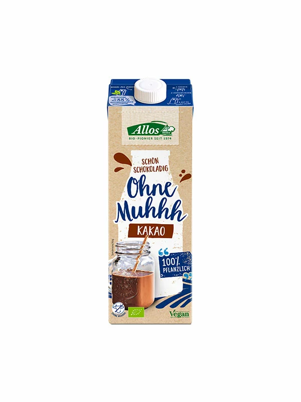 Allos organic lactose free vegan cocoa soy drink in a 1000ml packaging