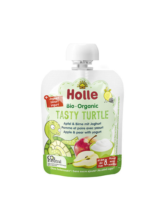Holle organic apple, pear and yoghurt puree ''Tasty Turtle'' in a colourful pouch of 85g