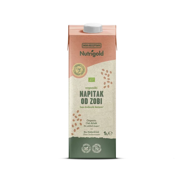 Nutrigold organic oat drink with no added sugar in a tetrapak packaging of 1000ml