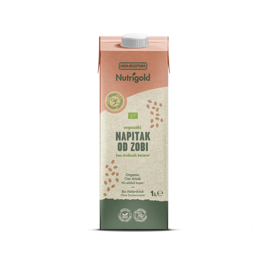 Nutrigold organic oat drink with no added sugar in a tetrapak packaging of 1000ml