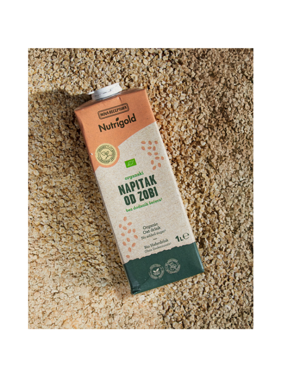 Nutrigold organic oat drink with no added sugar in a tetrapak packaging of 1000ml