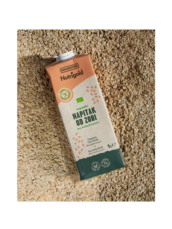Nutrigold organic oat drink with no added sugar in a tetrapak packaging of 1000ml