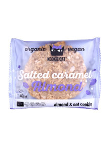 Kookie Cat organic and gluten free almond and salted caramel cookie in a packaging of 50g