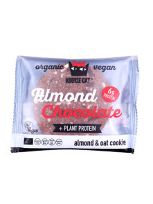 Kookie Cat organic and gluten-free chocolate & almond protein cookie in a packaging of 50g