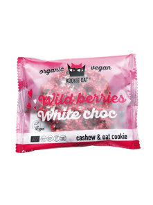 Kookie Cat organic berries and white chocolate cookie in a packaging of 50g