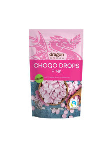 Dragon Superfoods organic pink choco drops in a packaging of 200g