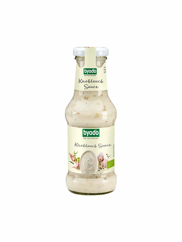 Byodo organic garlic sauce in a glass bottle of 250g