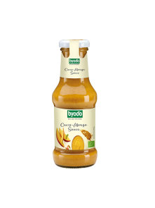 Byodo organic curry and mango sauce in a glass bottle of 250g