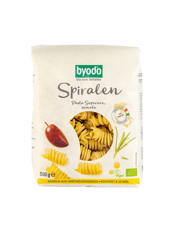 Byodo organic durum wheat fusilli pasta in a packaging of 500g