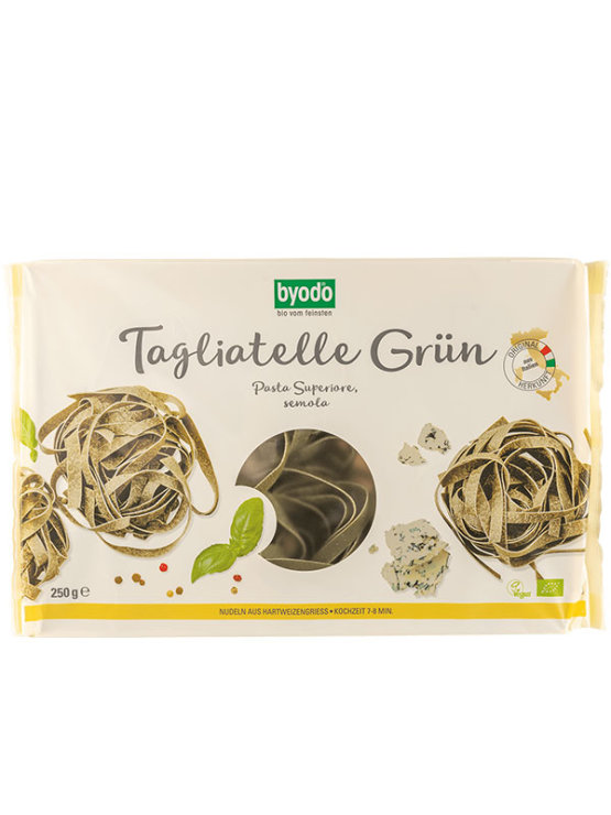 Byodo organic durum wheat green tagliatelle pasta in a packaging of 250g