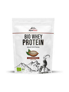 Alpen Power chocolate flavoured organic whey protein powder in a packaging of 500g