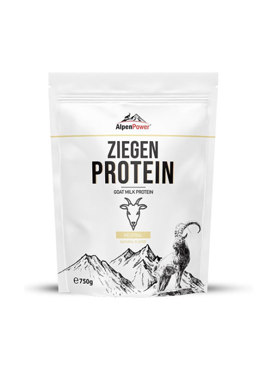 Alpen Power goat milk protein in a white packaging of 750g