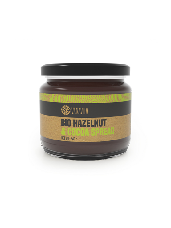 GymBeam organic hazelnut & cocoa spread in a glass jar of 340g