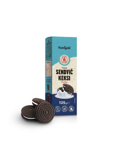 Nutrigold gluten free chocolate sandwich cookies with vanilla in a packaging of 125g
