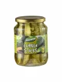 Dennree organic sliced pickles in a glass jar of 670g