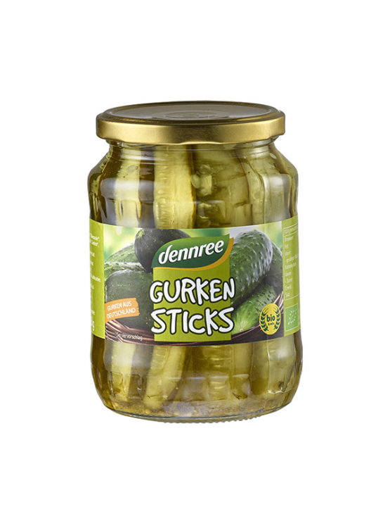 Dennree organic sliced pickles in a glass jar of 670g