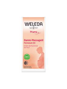 Weleda perineum massage oil in a pink cardboard packaging of 50ml