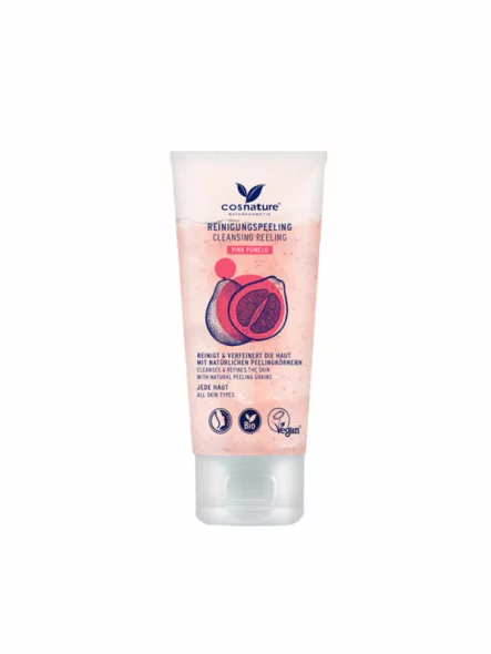 Cosnature organic face exfoliator enriched with pink pomelo in a plastic packaging of 75ml