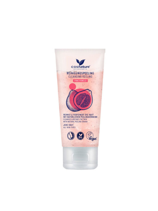 Cosnature organic face exfoliator enriched with pink pomelo in a plastic packaging of 75ml