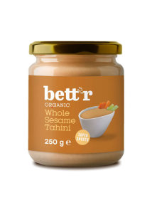 Bett’r organic whole tahini in a glass jar of 250g