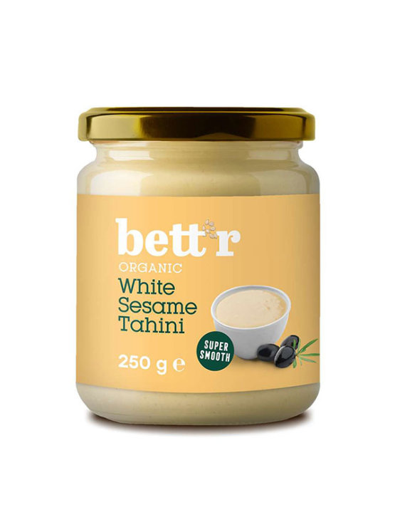 Bett'r organic tahini paste in a glass jar of 250g