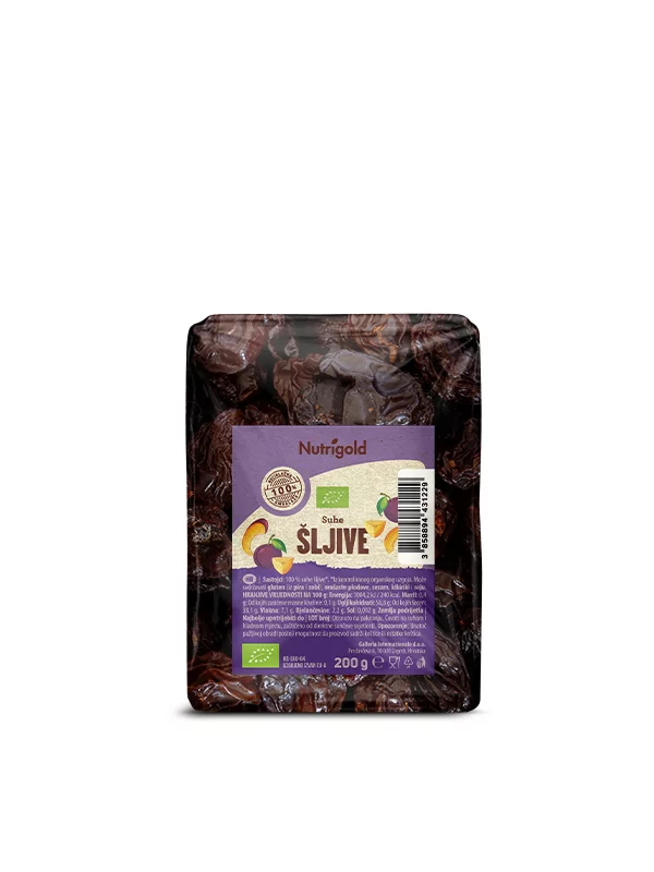 Ntrigold organic prunes in a transparent packaging of 200g