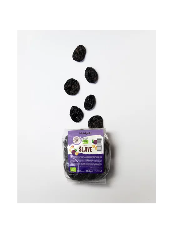 Ntrigold organic prunes in a transparent packaging of 200g