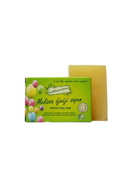 KMT Bio Cosmetics baby soap bar with lemon balm in a cardboard packaging of 100g
