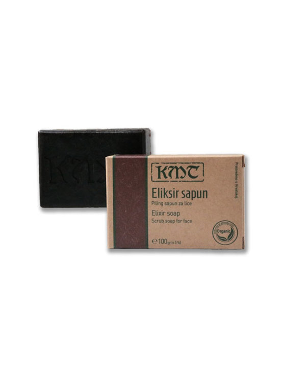 KMT bio cosmetics face exfoliating soap bar in a cardboard packaging of 100g