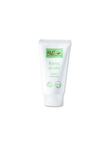 KMT Bio Cosmetics hand cream in a white plastic cream tube of 50ml