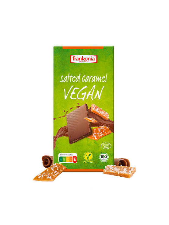 Frankonia vegan salted caramel chocolate in a packaging of 100g