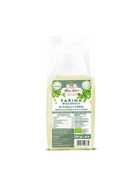 Pasta Natura organic and gluten free green pea flour in a transparent packaging of 500g