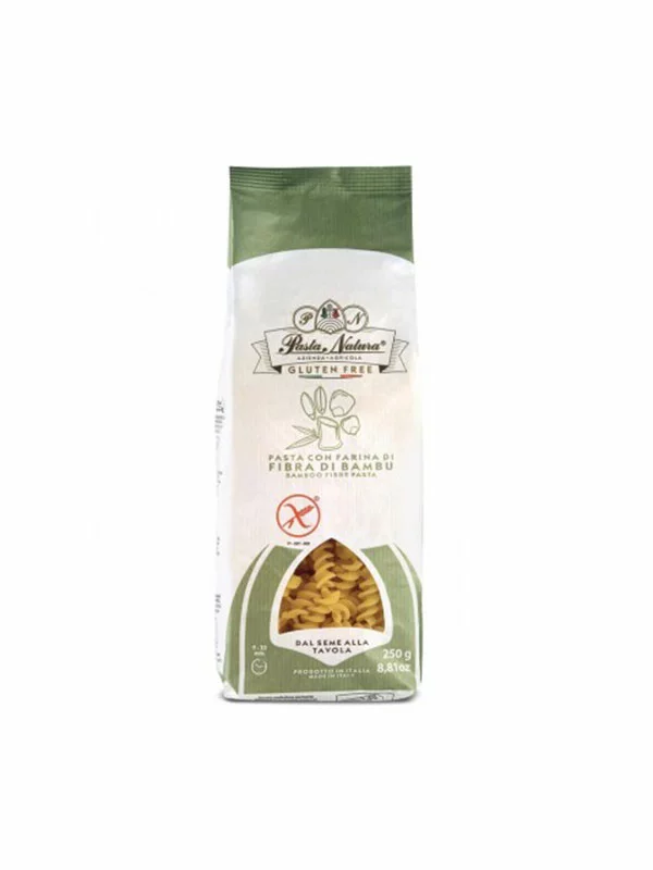 Pasta Natura gluten free fusilli pasta with bamboo fiber flour in a packaging of 250g