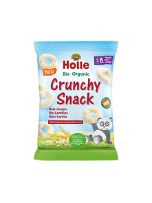 Holle organic crunchy snack from rice and lentils in a packaging of 25g