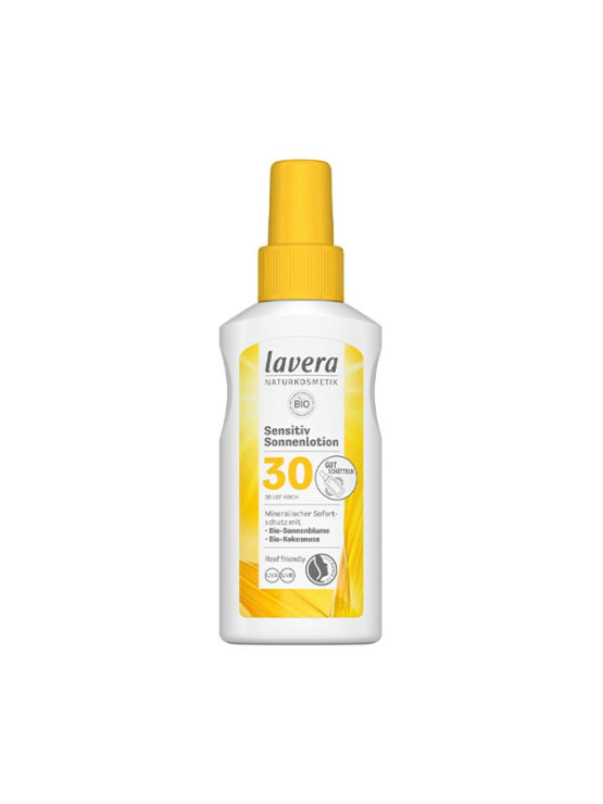 Lavera sensiive sun lotion spray SPF 30 in a packaging of 100ml