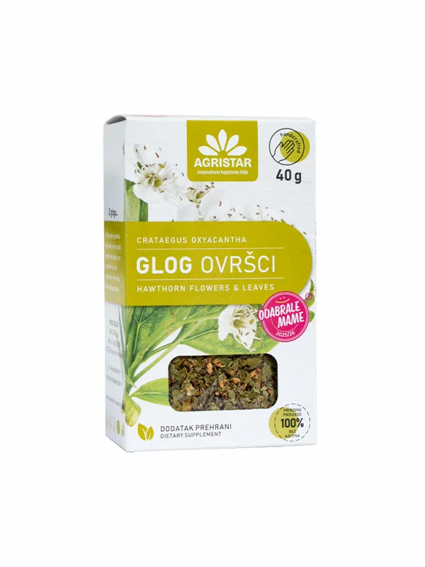 Agristar hawthorn flower and leaf tea in a cardboard packaging of 100g