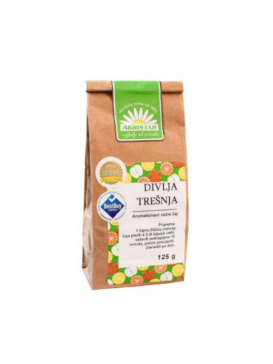Agristar wild cherry tea in a brown paper bag packaging of 125g