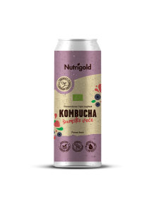 Nutrigold organic forest fruit kombucha in a purple can of 330ml