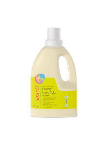 Sonett laundry liquid color mint and lime in a white plastic container with yellow label in a packaging of 1,5l