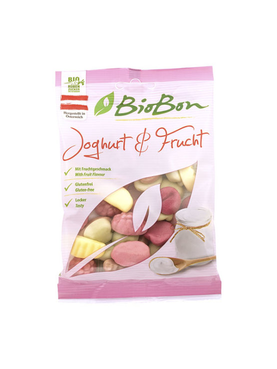 BioBon organic yoghurt gummies with fruit flavour in a packaging of 100g