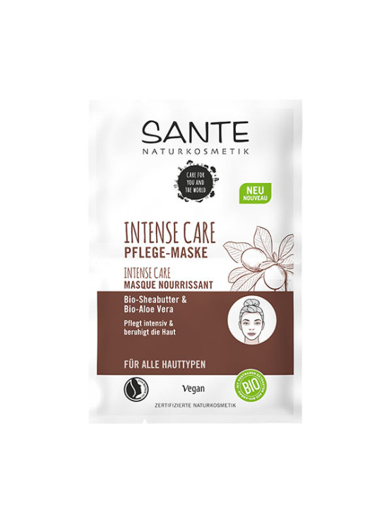 Sante nourishing face mask with shea butter and aloe vera in a packaging containing 2 sachets of 4ml