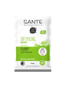 Sante exfoliating face mask with jojoba oil in a poackaging containing 2 sachets of 4ml