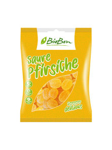 BioBon sour peach flavoured gummies in a packaging of 100g