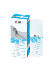Eco Cosmetics sensitive sun lotion spray SPF 50 in a cardboard packaging of 100ml